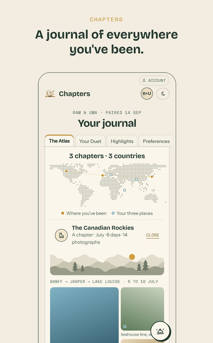 The journal in the companion app: the places of one chapter on the atlas, by day.